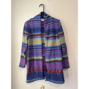 Norm Thompson Open Cárdigan Sweater‎ Women's Medium Multicolor Geometric Boho